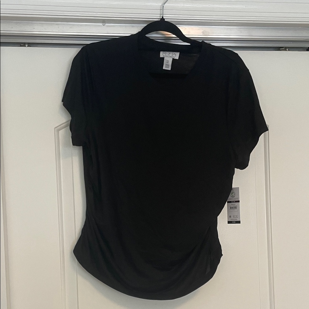 NWT Black Vergara black rouched top